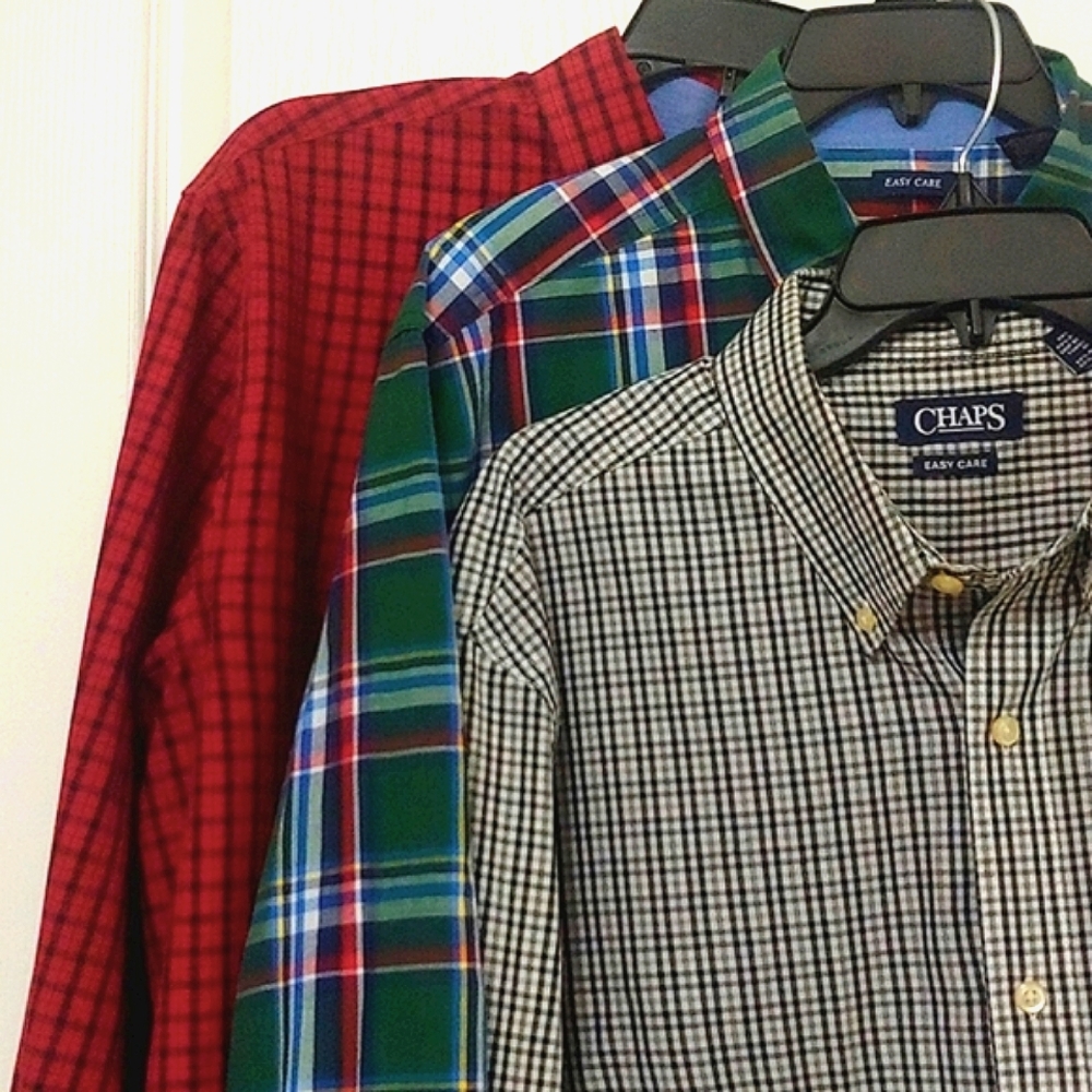 CHAPS BUNDLE.  3 Plaid Button Front Easy Care Dress Shirts. Size XL.